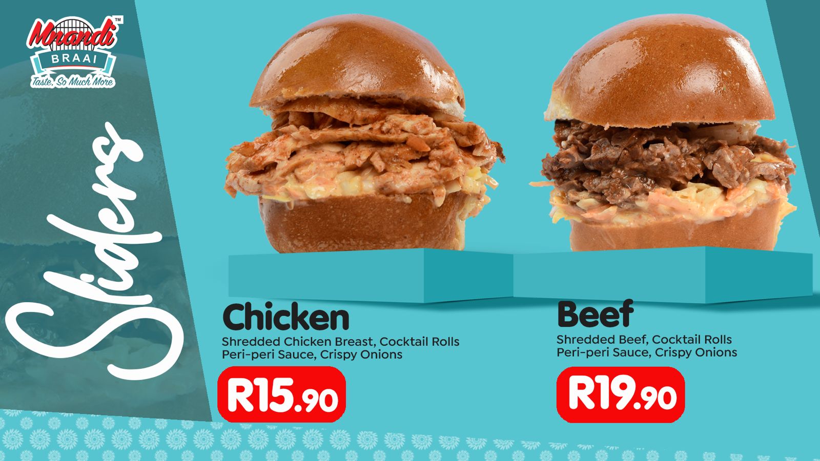 Sliders Chicken and Beef menu card